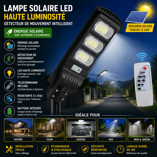 Lampe Solaire LED Ultra Puissante avec Détecteur de Mouvement