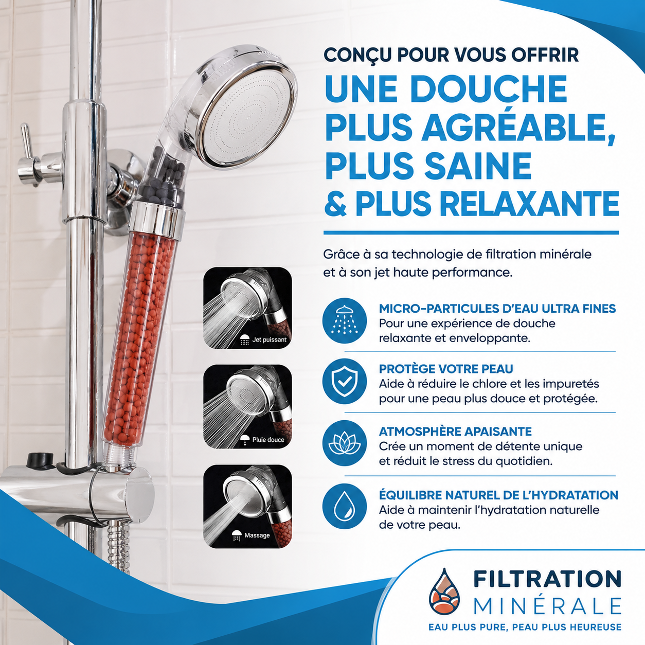 Pommeau de douche filtrant avec poignée